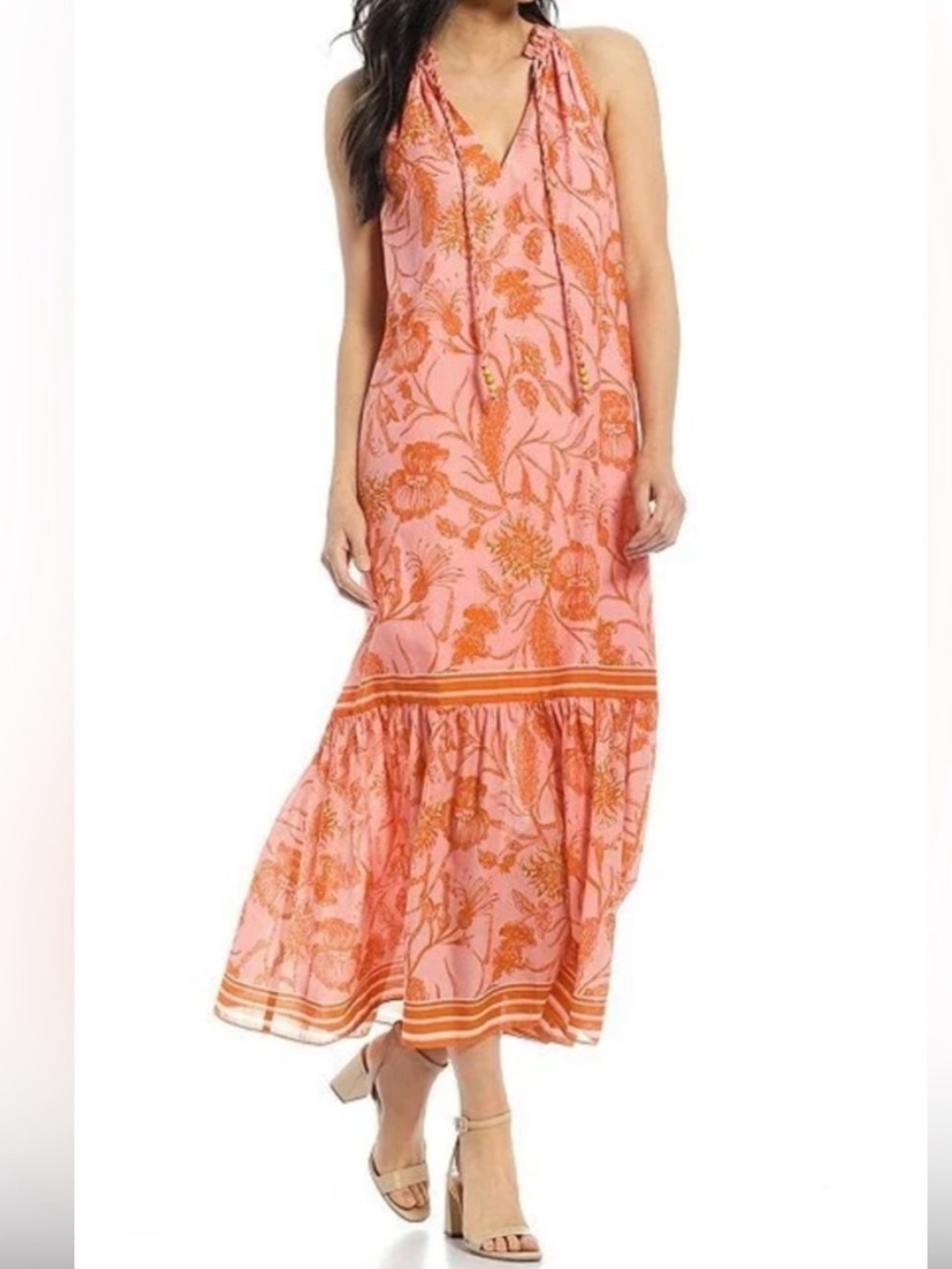 ANTONIO MELANI Pink and Orange Floral Midi Dress